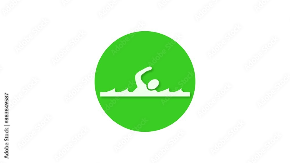 Swimming icon green color simple shape circle animation white background Swimming icon green color simple shape circle animation white background