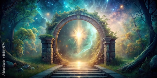 A mystical portal leading to alternate realms, filled with magical energy and unknown adventures, portal, journey