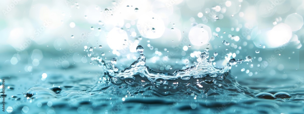 A close-up of a water droplet on a body of water's surface, with a beacon of light in the background A close-up of a water droplet on a body of water's surface, with a beacon of light in the background