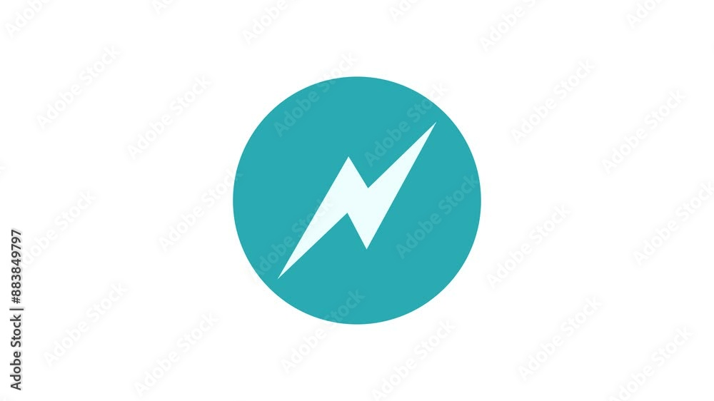 Thunderbolt icon cyan color simple shape circle animation white background Thunderbolt icon cyan color simple shape circle animation white background