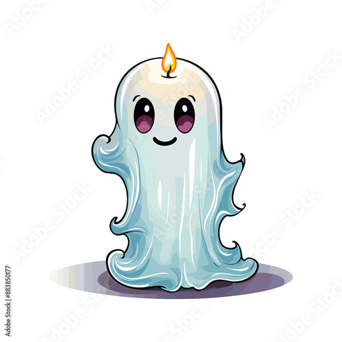 really cute ghost in clip art drawn like a child holding a bright candle in a white background sticker vector