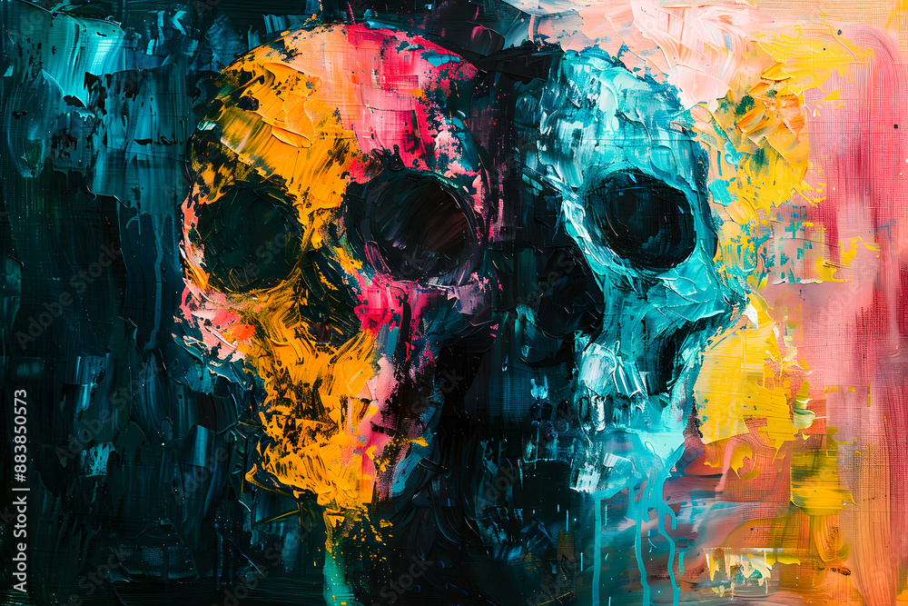 Fototapeta premium Deux têtes de mort en peinture