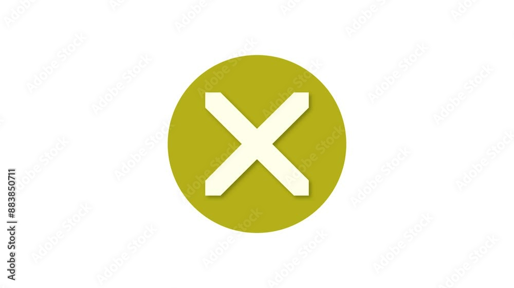 X mark icon yellow color simple shape circle animation white background