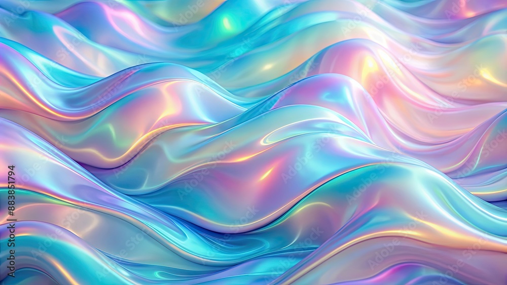 Fototapeta premium Abstract holographic background with pastel iridescent waves and soft, fluid colors , holographic, abstract, background, pastel