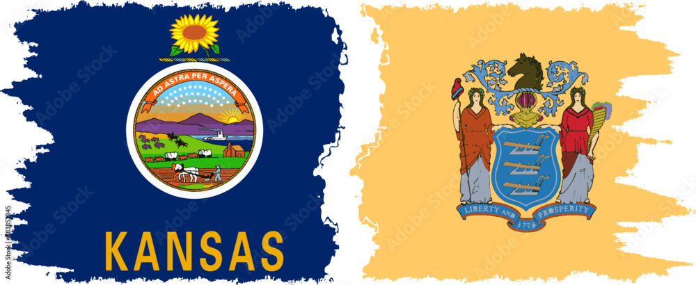 New Jersey and Kansas states grunge brush flags connection, vector New Jersey and Kansas states grunge brush flags connection, vector