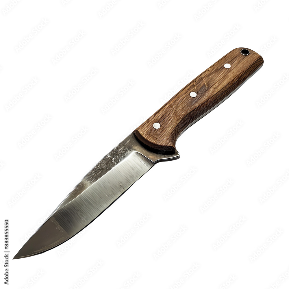 Sharp stainless steel knife with a wooden handle. Ideal for kitchen use and outdoor activities like camping and hunting. High-quality craftsmanship. Sharp stainless steel knife with a wooden handle. Ideal for kitchen use and outdoor activities like camping and hunting. High-quality craftsmanship.