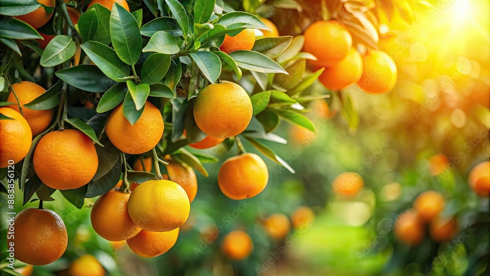Ripe oranges hanging from tree amidst lush green leaves , orange, fruits, ripe, tree, vibrant, green, leaves, picking, harvest Ripe oranges hanging from tree amidst lush green leaves , orange, fruits, ripe, tree, vibrant, green, leaves, picking, harvest