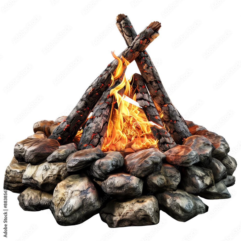 A cozy campfire with wooden logs and glowing flames surrounded by a stone circle, perfect for outdoor camping and seasonal themes. A cozy campfire with wooden logs and glowing flames surrounded by a stone circle, perfect for outdoor camping and seasonal themes.