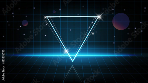 Retro background futuristic landscape 1980s style. Synthwave wireframe landscape.Digital retro landscape cyber surface. 80s party background.	