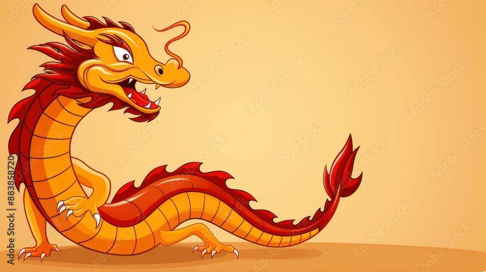 Naklejka premium Vibrant Chinese New Year dragon illustration holding a blank text table for festive messages.