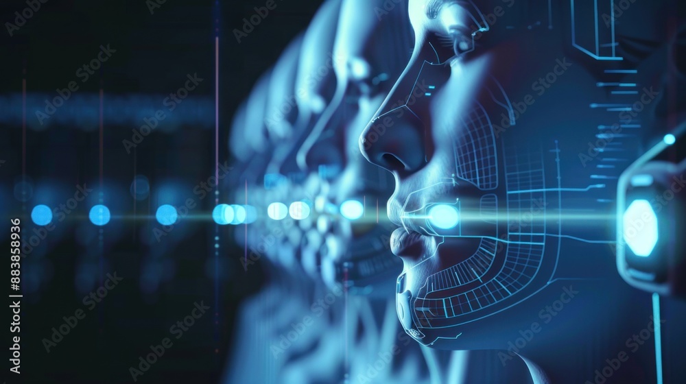 a womans face with intricate lines and dots drawn on it, A digital avatar of an AI entity communicating with a human through a screen. a womans face with intricate lines and dots drawn on it, A digital avatar of an AI entity communicating with a human through a screen.