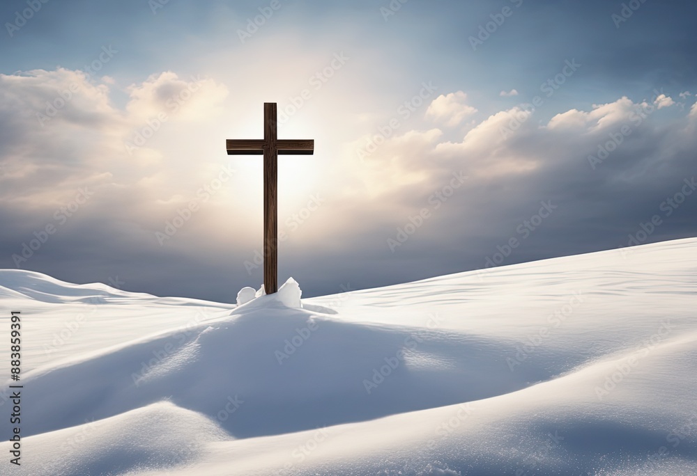 Snowy Christian Cross Outdoors Snowy Christian Cross Outdoors