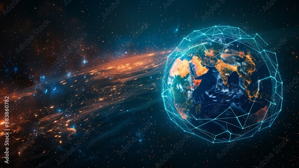 Fototapeta premium Global network connection over planet Earth in space. 3D Rendering