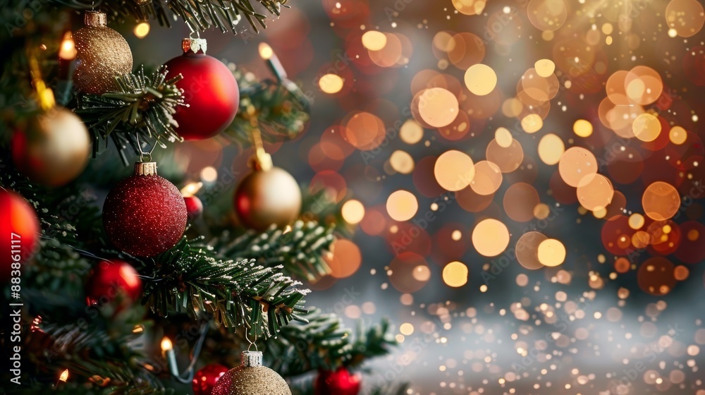 A resplendent Christmas tree adorned with shimmering baubles and festive decorations creates a captivating holiday display. A resplendent Christmas tree adorned with shimmering baubles and festive decorations creates a captivating holiday display.