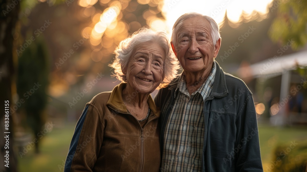 A portrait of an elderly couple holding hands and smiling affectionately A portrait of an elderly couple holding hands and smiling affectionately
