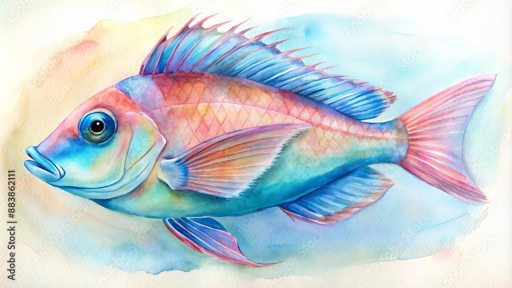 Pastel watercolor depiction of a blue-lined anthias. Pastel watercolor depiction of a blue-lined anthias.