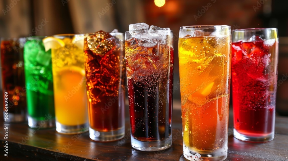 Rows of various soft drinks and sodas Rows of various soft drinks and sodas
