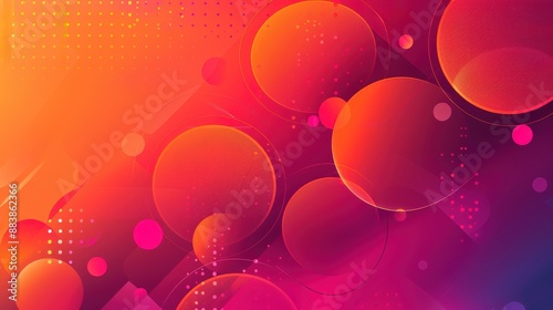 Abstract gradient background with colorful circles and dots, orange red purple pink yellow color scheme
