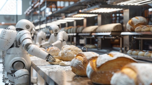 An automated organic bakery with robots kneading dough and baking bread