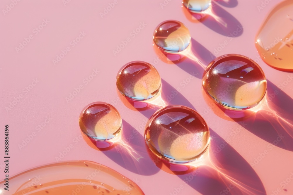 Macro shot of drops on a pink surface with sunlight. Copy space for text. Concept: beauty eco product design, skincare, advertising beauty photo
Macro shot of drops on a pink surface with sunlight. Copy space for text. Concept: beauty eco product design, skincare, advertising beauty photo