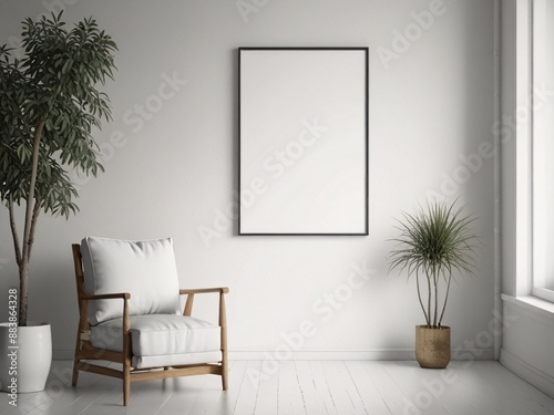 Living room wall poster mockup, interior mockup with house background