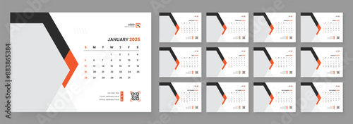 Desk calendar design template 2025, Monthly planner design in corporate and business style, Week start on Sunday