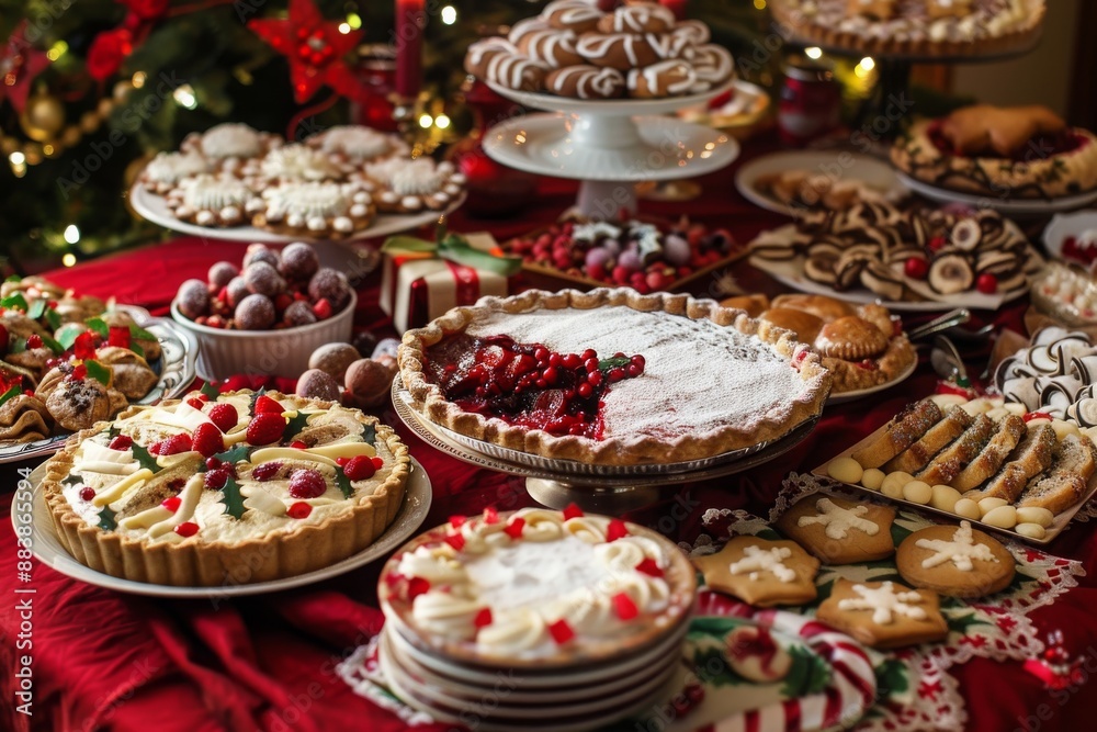 Christmas Table Spread With Delicious Treats Christmas Table Spread With Delicious Treats