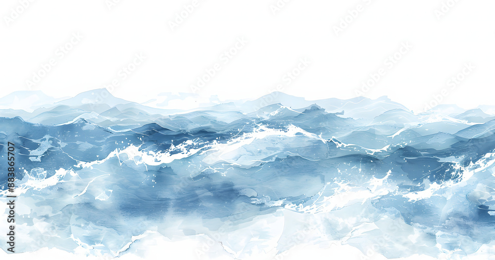 Fototapeta premium watercolor ocean waves, white background
