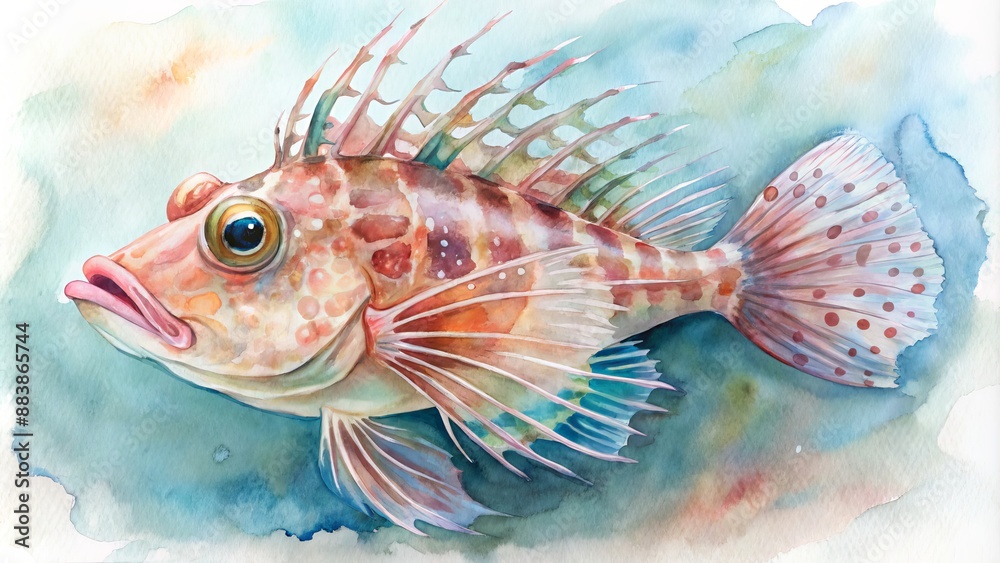 Gentle watercolor painting of a longnose hawkfish. Gentle watercolor painting of a longnose hawkfish.