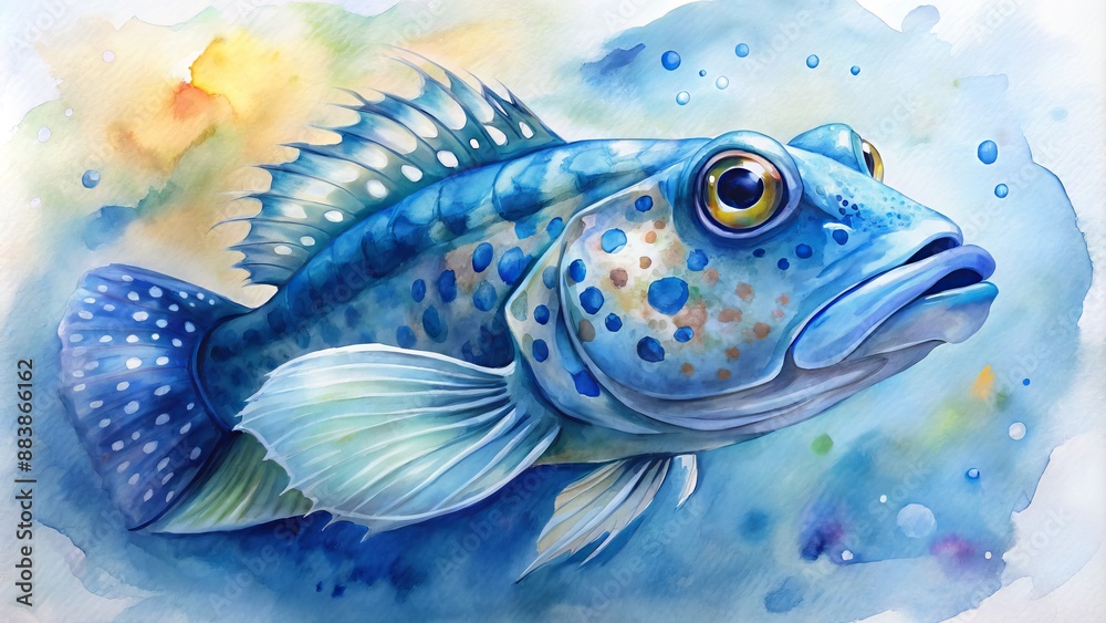 Elegant watercolor depiction of a blue-spotted jawfish. Elegant watercolor depiction of a blue-spotted jawfish.