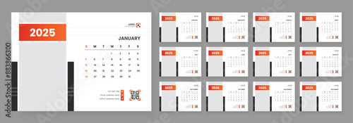 Desk calendar design template 2025, Monthly planner design in corporate and business style, Week start on Sunday