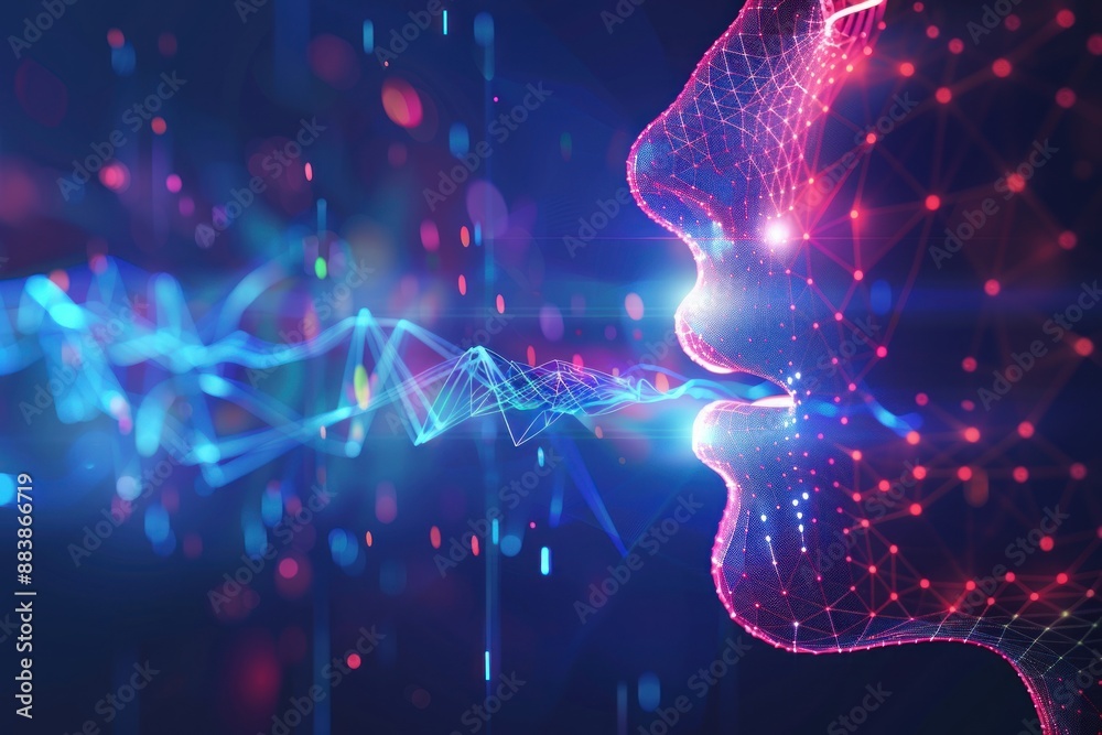 Obraz premium AI speaks and imitates the human voice text-to-speech or TTS speech synthesis application