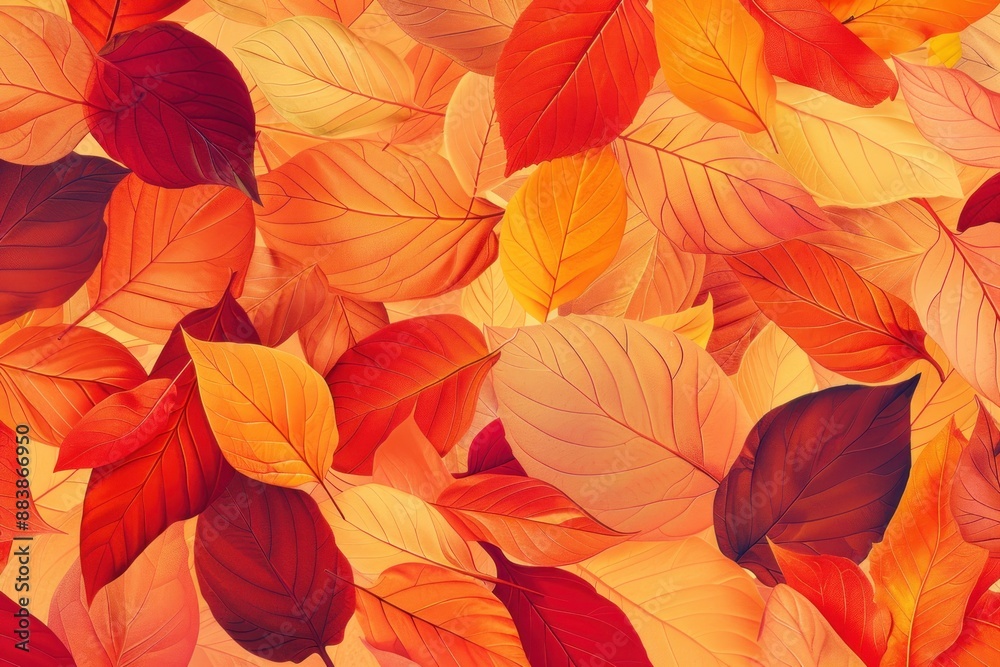 An autumn banner featuring a vibrant pattern of orange and red leaves against a bright background An autumn banner featuring a vibrant pattern of orange and red leaves against a bright background