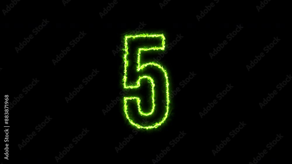 Number 5 animated in a loop with neon colours. Graphic element for the countdown. Number 5 animated in a loop with neon colours. Graphic element for the countdown.