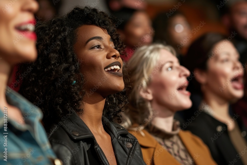 a diverse choir singing at a spiritual gathering, with people from different faiths and cultures joining in harmony a diverse choir singing at a spiritual gathering, with people from different faiths and cultures joining in harmony