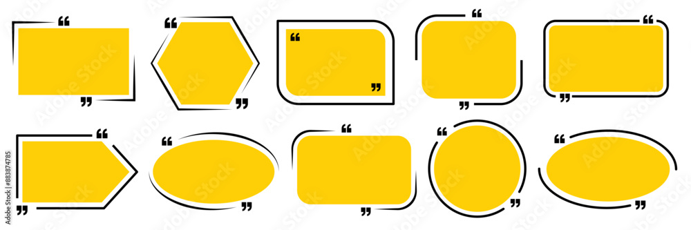 Quote box frame, big set. Quote text in speech bubble. Quote box icon. Blank template quote text info design boxes quotation bubble blog quotes symbols.