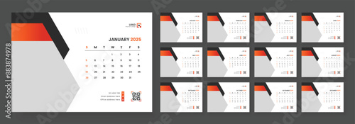 Desk calendar design template 2025, Monthly planner design in corporate and business style, Week start on Sunday