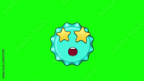 bottle cap character of Grinning face with star eyes, expression of amazing, impressive