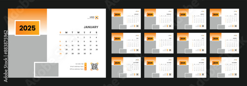 Desk Calendar Template 2025, Calendar 2025 corporate template design set, 12 months included