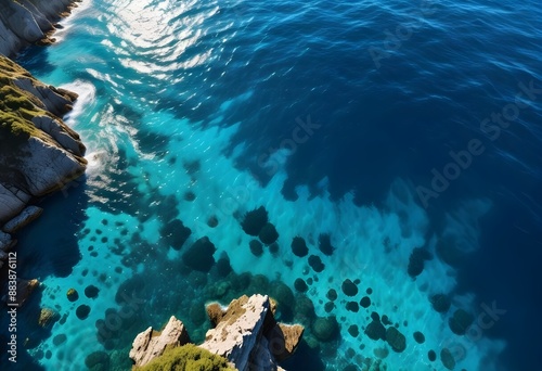 Beautiful beach scenery, high angle view of the sea © 月 明