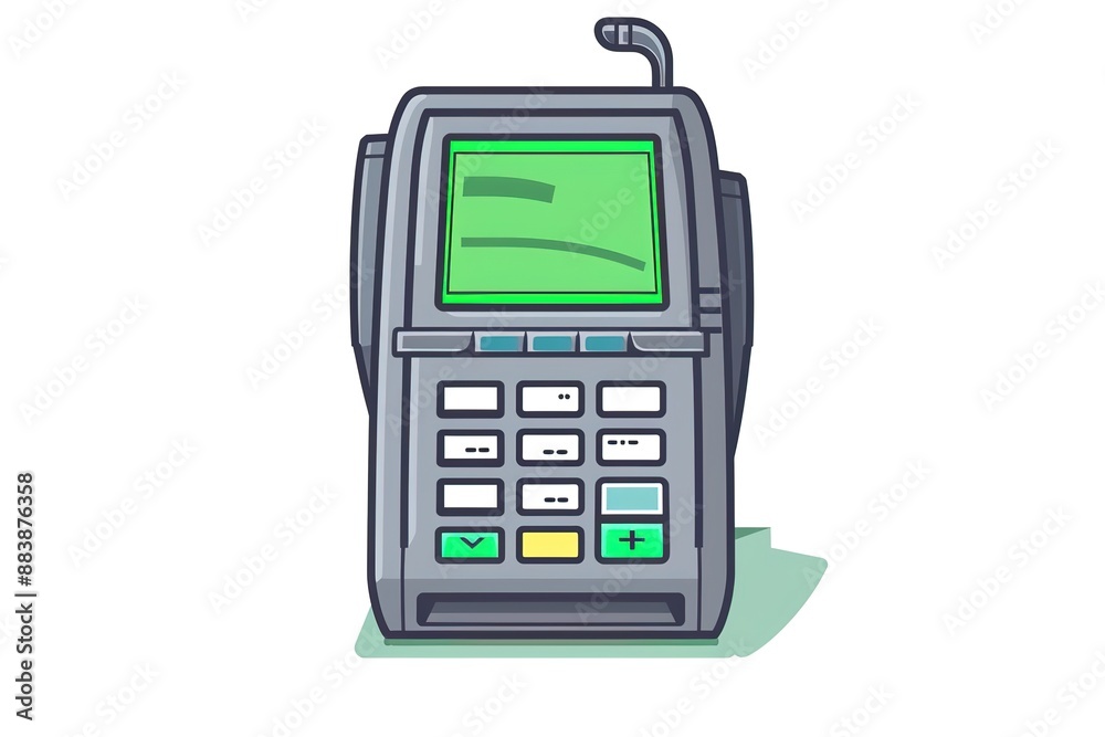 Payment terminal engraving sketch hand drawn color raster illustration. Scratch board style imitation. Hand drawn image. Payment terminal engraving sketch hand drawn color raster illustration. Scratch board style imitation. Hand drawn image.