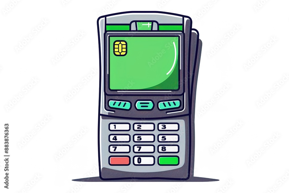Payment terminal engraving sketch hand drawn color raster illustration. Scratch board style imitation. Hand drawn image. Payment terminal engraving sketch hand drawn color raster illustration. Scratch board style imitation. Hand drawn image.