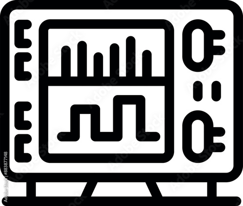 Bold line icon of a digital oscilloscope displaying various waveforms and measurement parameters