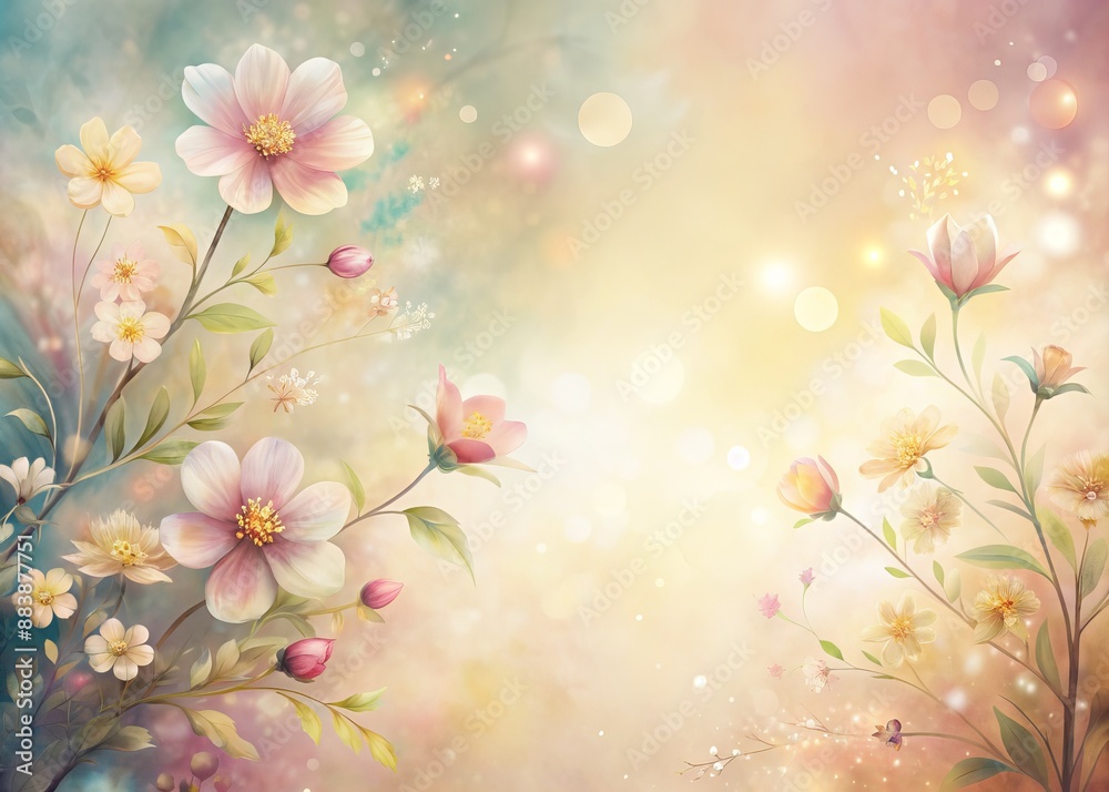 Softly illuminated watercolor background features delicate flowers, subtle texture, and gentle hues, evoking a sense of serenity and worship, perfect for spiritual designs. Softly illuminated watercolor background features delicate flowers, subtle texture, and gentle hues, evoking a sense of serenity and worship, perfect for spiritual designs.