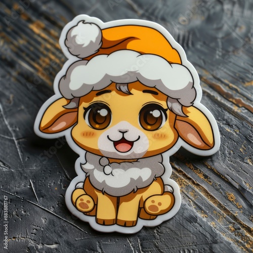  A lamb in a Santa costume sticker, full body, festive gear, sticker art design photo