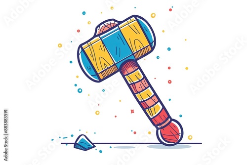 Iron hammer with wooden handle illustration