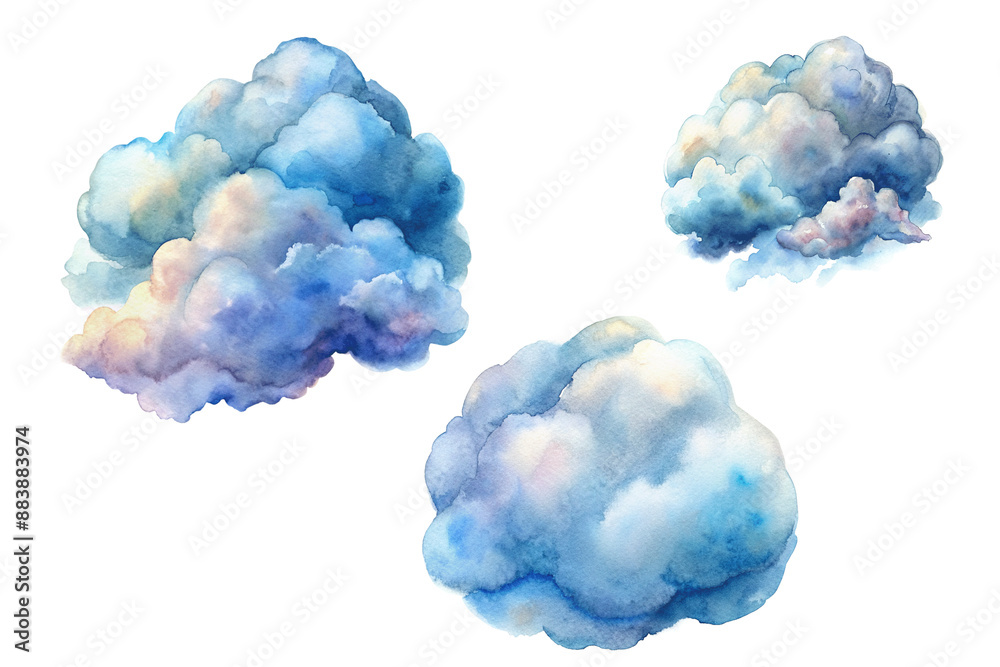 Clouds painted in watercolor on a transparent background Clouds painted in watercolor on a transparent background