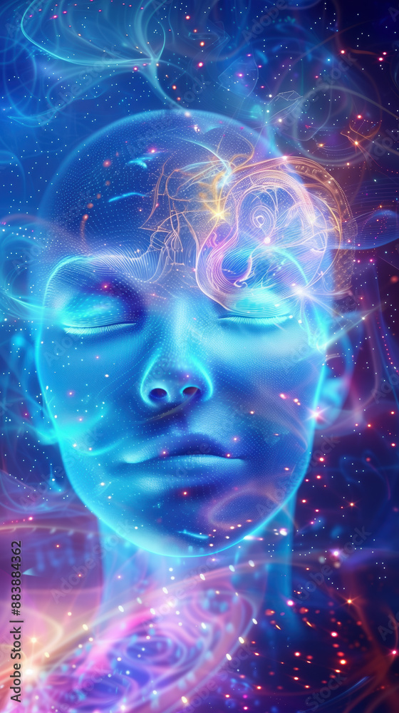 Holographic L-Theanine Supplement Promoting Relaxation and Reduced Stress, Health Concept Holographic L-Theanine Supplement Promoting Relaxation and Reduced Stress, Health Concept