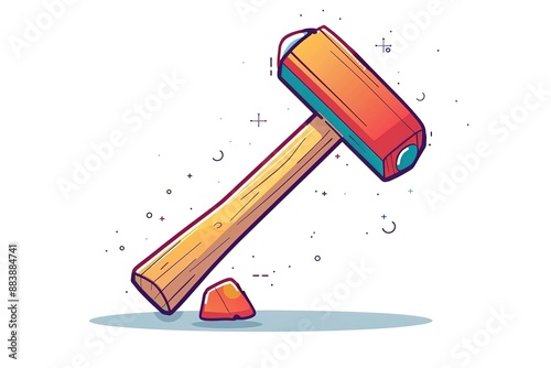 Iron hammer with wooden handle illustration