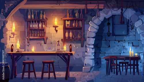 medieval tavern in the dungeon of a castle